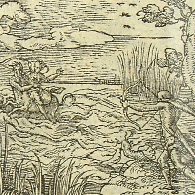 Nessus tué par Hercule (Métamorphose Lyon 1557) - Bernard Salomon