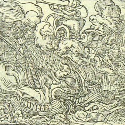 Vénus change les navires d’Énée en nymphes (Métamorphose Lyon 1557) - B. Salomon