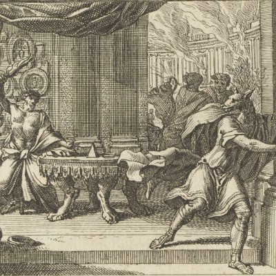 Lycaon changed into a wolf (Métamorphoses en rondeaux Mabre-Cramoisy 1676)