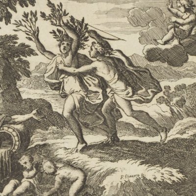 Daphné changée en laurier (Métamorphoses en rondeaux, Mabre-Cramoisy 1676) - Chauveau