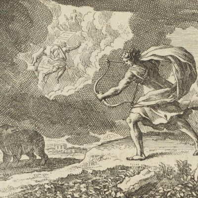 Arcas face à Callisto changée en ours (Métamorphoses en rondeaux, Mabre-Cramoisy 1676)