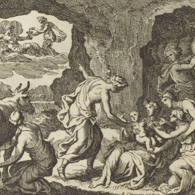 Ino confie Bacchus aux nymphes de Nysa (Métamorphoses en rondeaux, Mabre-Cramoisy 1676) - Chauveau