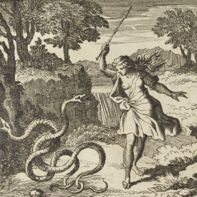 Tirésias et les deux serpents (Métamiorphoses en rondeaux, Mabre-Cramoisy 1676) - Chauveau