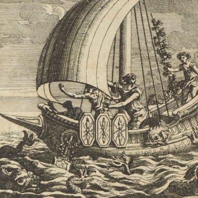Bacchus change les matelots en dauphins (Métamorphoses en rondeaux, Mabre-Cramoisy 1676)