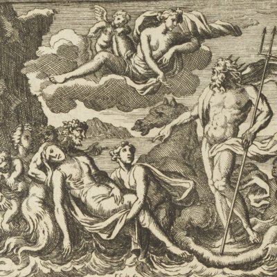 Ino et son fils recueillis par Neptune (Métamorphoses en rondeaux, Mabre-Cramoisy 1676) - Chauveau