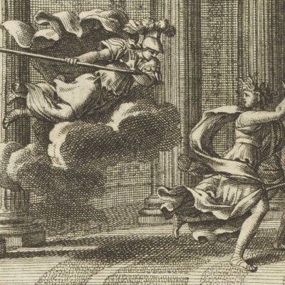 Pallas change les cheveux de Méduse (Métamorphoses en rondeaux, Mabre-Cramoisy 1676)