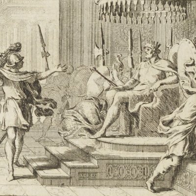 Polydecte face à Méduse (Métamorphoses en rondeaux, Mabre-Cramoisy 1676) - Le Clerc