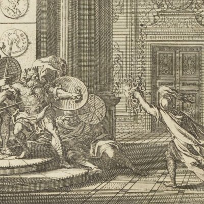 Persée pétrifie Prétus (Métamorphoses en rondeaux, Mabre-Cramoisy 1676) - Le Clerc