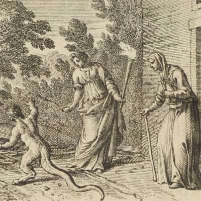 Cérès change Stellion en lézard (Métamorphoses en rondeaux, Mabre-Cramoisy 1676)