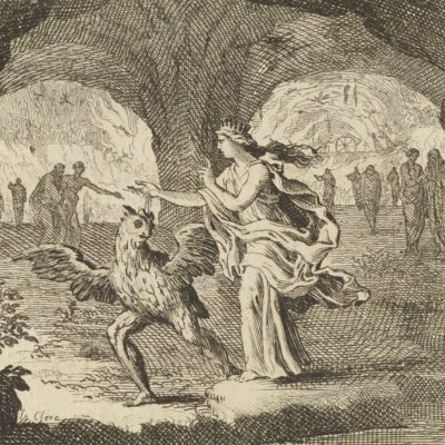Ascalaphus changé en hibou (Métamrophoses en rondeaux, Mabre-Cramoisy 1676) - Le Clerc
