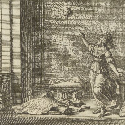 Minerve change Arachné en araignée (Métamorphoses en rondeaux, Mabre-Cramoisy 1676)