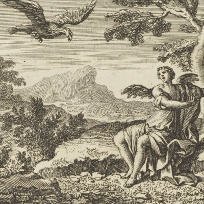 Jupiter en aigle change Astérie en caille (Métamorphoses en rondeaux, Mabre-Cramoisy 1676)