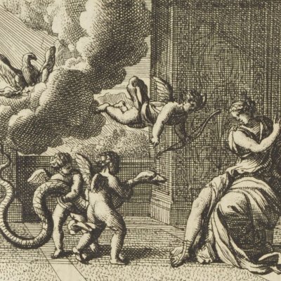 Jupiter serpent face à Déolis (Métamorphoses en rondeaux, Mabre-Cramoisy 1676)