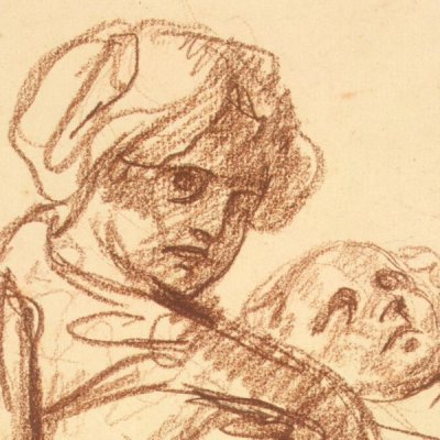 Femme assise tenant un enfant, étude pour Les Sevreuses - Greuze