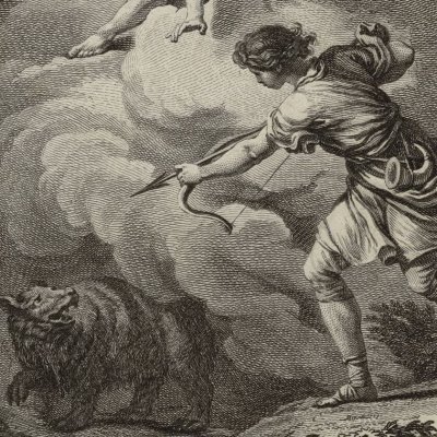 Arcas manque tuer Callisto changée en ourse (Métamorphoses Bannier 1767, l.2) - Monnet