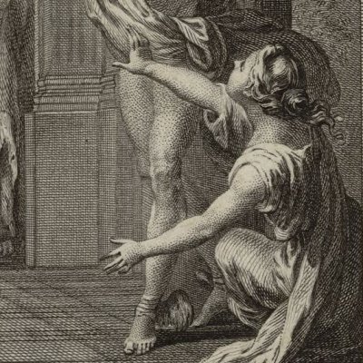 Mercure entre chez Hersé malgré Aglaure (Métamorphoses Banier 1767, l.2) - Gravelot