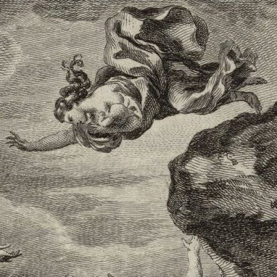 Ino se précipite dans la mer avec son fils (Métamorphoses Banier 1768, l.4, vignette liminaire) - Monnet