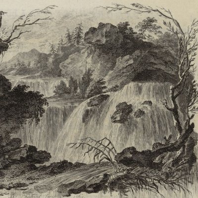 Paysage avec une cascade (Métamorphoses Banier 1767, l.1, 2e vignette liminaire) - Choffard