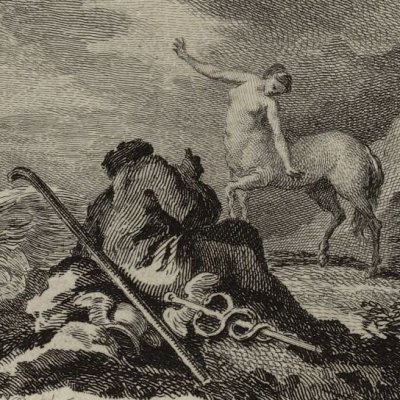 Composition avec Cycnus, Cornix, Ocyrhoé… (Métamorphoses Banier 1767, l.2, 2e vignette liminaire) - Choffard