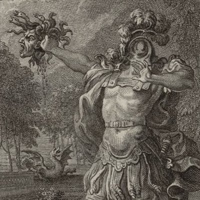 Persée présente Méduse à Atlas (Métamorphoses Banier 1768, l.4) - Eisen