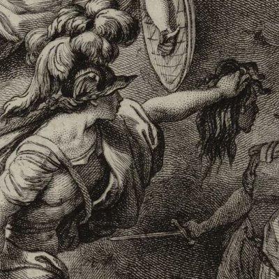 Persée présente Méduse à ses ennemis (Métamorphoses Banier 1768, l.5) - Monnet