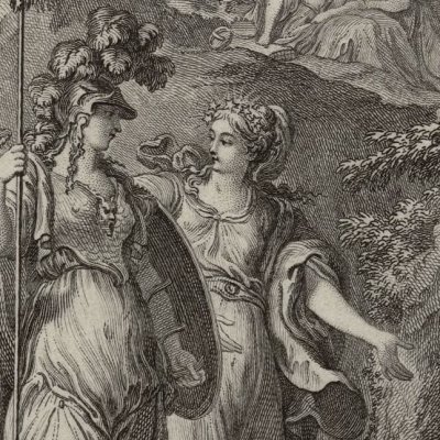 Minerve rend visite aux Muses sur l’Hélicon (Métamorphoses Banier 1768, l.5) - Eisen