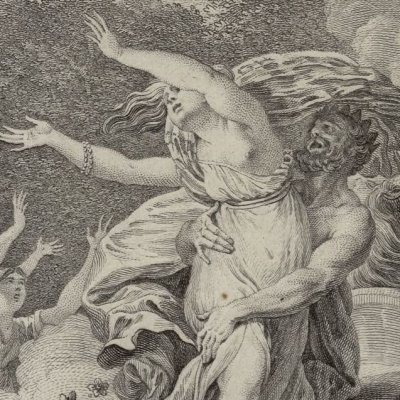 Pluton enlève Proserpine et change Cyané en fontaine (Métamorphoses Banier 1768, l.5) - Moreau