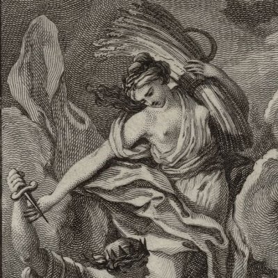 Lyncus tente de tuer Triptolème (Métamorphoses Banier 1768, l.5) - Monnet