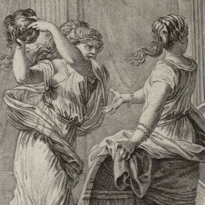 Procné sert à Térée la tête de son fils (Métamorphoses Banier 1768, l.6) - Moreau