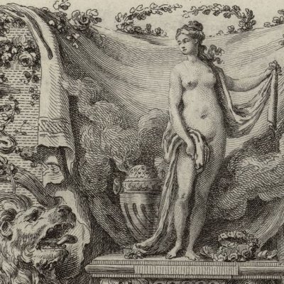 Composition avec Eurydice aux Enfers et deux lions (Métamorphoses Banier 1767, l.10, 2e vignette liminaire) - Choffard