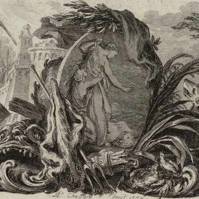 Composition avec Céyx et Alcyone (Métamorphoses Banier 1767, l.11, 2e vignette liminaire) - Choffard