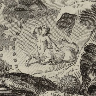 Le minotaure dans son labyrinthe (Métamorphoses Banier 1769, l.8, vignette liminaire) - Choffard