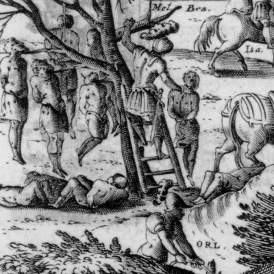 Roland délivre Isabelle des brigands (Roland furieux Franceschi 1584 ch13) - G. Porro