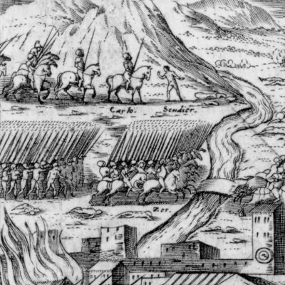 Orrigille embrasse Griffon (Roland furieux Franceschi 1584 ch16) - G. Porro
