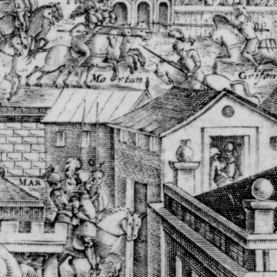 Charlemagne contre Rodomont (Roland furieux Franceschi 1584 ch17) - G. Porro