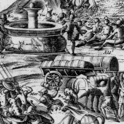 Marphise, Richardet & Roger à la fontaine de Merlin (Roland furieux 1584 ch26) - G. Porro