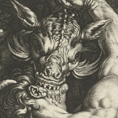 Un dragon dévore deux compagnons de Cadmus - Goltzius d’après C. van Haarlem