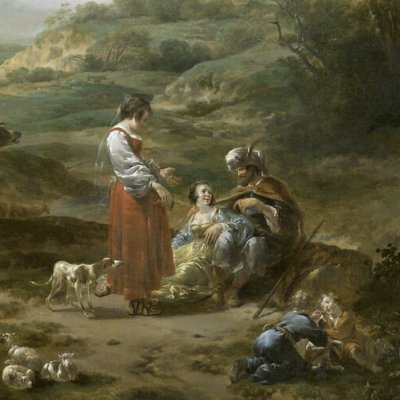 Paysage avec Jacob, Rachel et Léa, dit aujourd'hui Paysage avec Elkana et ses deux épouses Anna et Pennina - Nicolaes Berchem