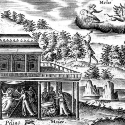Jason contre les taureaux d’Éétès. Médée et Pélias (Métamorphoses L’Angelier 1617 l.7) - Isaac