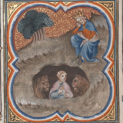 Daniel dans la fosse aux lions (Bible historiale de Petrus Comestor, F257v) - Jean Bondol