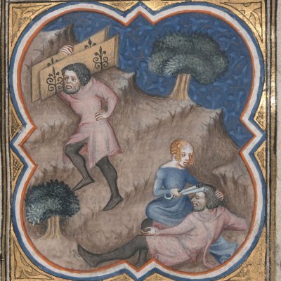 Samson et les portes de Gaza. Samson et Dalila (Bible historiale de Petrus Comestor, F123r) - Jean Bondol