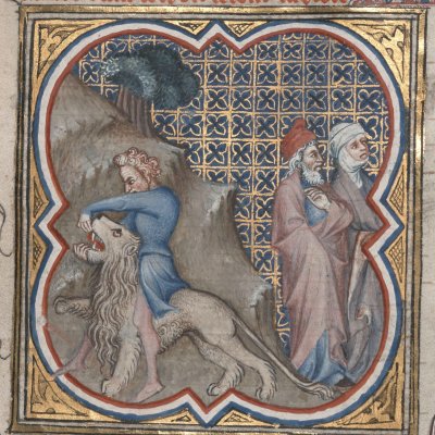 Samson combat un lion (Bible historiale de Petrus Comestor, F122r) - Jean Bondol