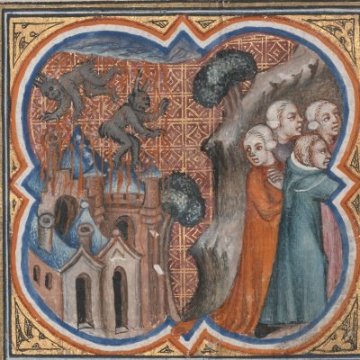 La destruction de Sodome (Bible historiale de Petrus Comestor, F24v) - Jean Bondol