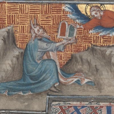 Moïse reçoit les tables de la loi (Bible historiale de Petrus Comestor, F59v) - Jean Bondol