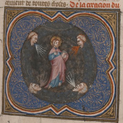 Création du Ciel empyrée et des 4 éléments (Bible historiale de Petrus Comestor, F5r) - Jean Bondol