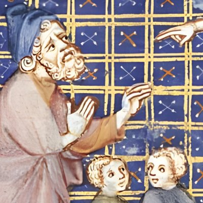 God announces the flood to Noah, Shem & Ham (P Comestor Bible historiale) - Jean Bondol