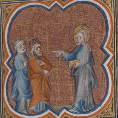 Dieu parle à Noé et à sa femme (Bible historiale de Petrus Comestor, F16r) - Jean Bondol