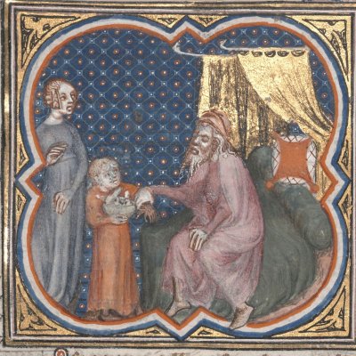 Isaac bénit Jacob (Bible historiale de Petrus Comestor, F31v) - Jean Bondol