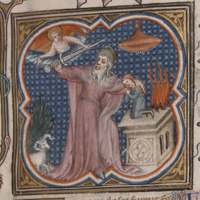 Le sacrifice d’Isaac (Bible historiale de Petrus Comestor, F27r) - Jean Bondol