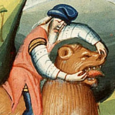 Samson combat un lion à mains nues (Bible d’Utrecht, KB 78D38 I, F151v)